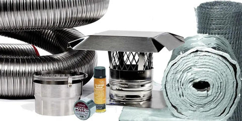 Heavy Duty Smooth Wall Flexible Chimney Liner Insert Kit With Premium Insulation 316 Stainless Steel including accessories.