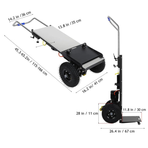 Sturdy Electric Stair Climbing Cart With Heavy Duty Handle For Moving Furniture And Appliances Fast Folding Design dimensions and features view.