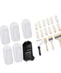 Pro Level Microfiber Paint Roller Set With Beefy Frame And Spill Tray Including Five Mega Grip Rollers And Three Soft Touch Brushes including rollers and brushes.