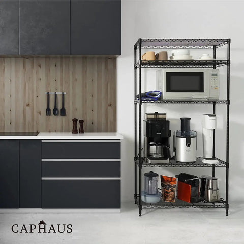 Three To Five Tier Adjustable Height Wire Shelving Unit With Heavy Duty Steel Frame And 250 Lb Per Shelf Capacity For Garage Organizer Pantry Kitchen Utility Storage Black, kitchen use