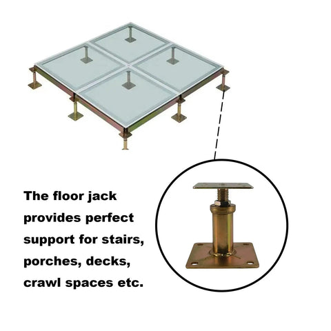 Beefy Built Tough Adjustable Floor Jacks 4.3 to 6.6 Inch Range shown supporting deck frame installation