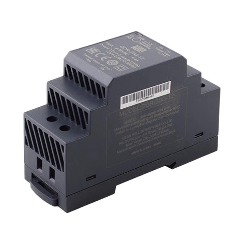 Ultra Slim Din Rail Power Supply 12 Volt 2.5 Amp 30 Watt compact industrial converter with ventilation for efficient cooling.