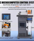 High Speed Semi Automatic Right Angle Corner Labeling Machine, Digital Plc Touch Screen Operated, control panel and label feed system.