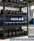 Beefy 4 Tier Heavy Duty Metal Storage Shelving Unit With 2240 Lbs Total Load Capacity showing weight capacity label