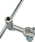 Close-up of Universal Tri Power Throttle Linkage Kit Featuring Adjustable Drilled Arms for Roll Smooth Carburetor Hookups.