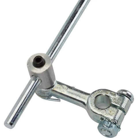 Close-up of Universal Tri Power Throttle Linkage Kit Featuring Adjustable Drilled Arms for Roll Smooth Carburetor Hookups.