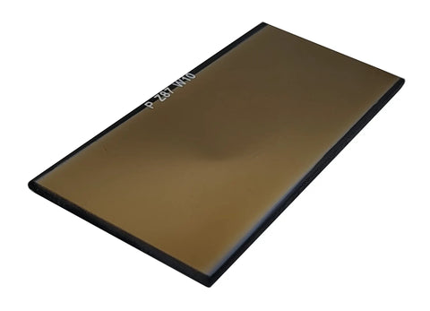 Hardened Gold Replacement Welding Lens For 2 X 4-1/4 Inch Welding Helmets, Advanced Passive Filter Plate, angled top view.