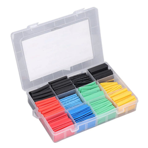 Top Notch Heat Shrink Tubing Kit With 530 Pieces Covering Every Size Needed For Electrical Insulation Wire Wrap Sleeves Perfect For Solder Joint Filament Repair And Secure Wire Connections Built From Durable Polyolefin That Swells Two To One Ratio To. open storage box with 530-piece color heat shrink tubing kit