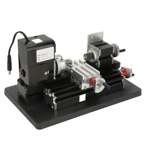 Fabater Mini Metal Lathe Machine With 20000Rpm Motor For Precision Turnin Soft Metals Like Aluminum Copper Brass And Plastic Acrylic Wood Carving High Speed Desktop Benchtop Engraver Tool 100-240V Us Plug on a black base with detailed components.