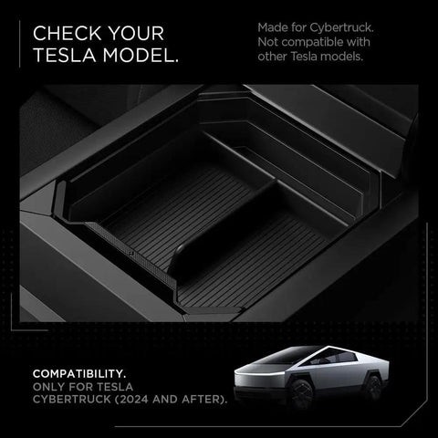 Center Console Organizer Tray For Tesla Cybertruck Accessories With Intelligrip Padding, Carbon Fiber Accent, And Cable Management