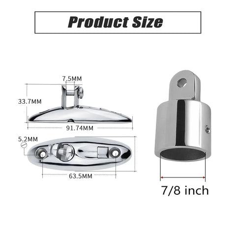 Diagram showing Beefy Deck Side Mounted Bimini Top Hardware Set With Quick Release Hinges And Eye End Caps in 316 stainless steel.