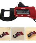 Two Pack Digital Thickness Gauge Caliper Micrometer For Precise Measurement Of Metal And Plastic Thickness Portable Easy Readout On The Go Industrial Automotive Grade Tool Set, red digital gauge with LCD display.