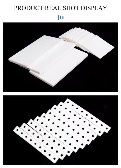 PTFE Teflon Sheet 0.5mm Thick, 200 x 300mm Nonstick Board For Gaskets And DIY Projects, stacked and displayed on black background