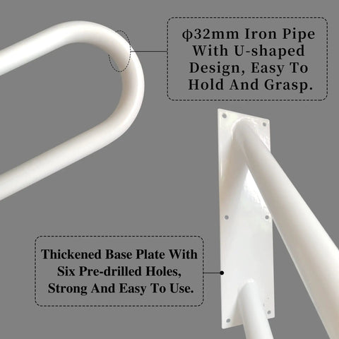 Two Pack Wall Mount Handrails For 1 To 2 Step Stairs Outdoor Use, White Powder Coat Finish, Heavy Duty Garage Porch Garden Railing, 18.9 Inch Length, 1.3 Inch Diameter Pipe, Safe Stable Up And Down Stairs