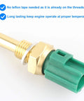 Coolant temperature sensor with green plastic connector, brass threaded body and hex nut