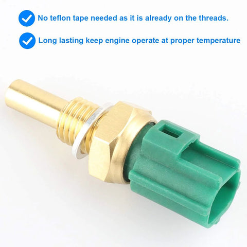 Coolant temperature sensor with green plastic connector, brass threaded body and hex nut