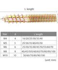 Heavy Duty Hanger Bolts Set Double Headed Yellow Zinc Plated M4 M5 M6 M8 M10 Dowels Self Tapping Screws For Wood M10 2 Pack