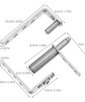 Pro Grade Heavy Duty Cafe Door Hinge Set With Self Closing Spring dimensions and components shown in stainless steel hardware