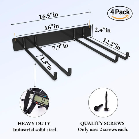 Dimensions and features of Folding Chair Wall Mount Storage Rack Four Pack Heavy Duty Garden Tool Hangers for Garage Organization.