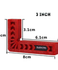 Heavy Duty Positioning Squares For Woodworking Set Of Eight Precision Layout Gauges With Dual Scale Edges, 3-inch red square with measurements.