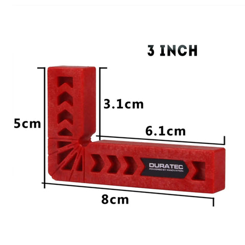 Heavy Duty Positioning Squares For Woodworking Set Of Eight Precision Layout Gauges With Dual Scale Edges, 3-inch red square with measurements.