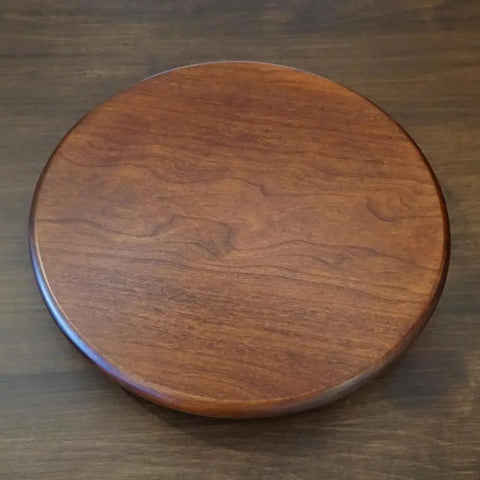 12 Inch Solid Cherry Wood Lazy Susan 360 Degree Turntable For Kitchen And Dining Countertop circular view, rich wood texture