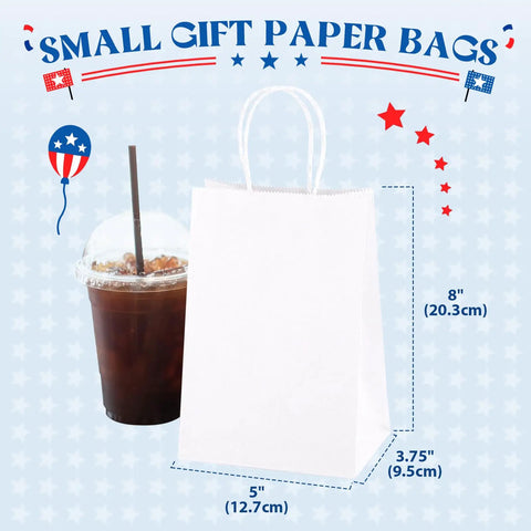 White Kraft Paper Gift Bags With Handles Bulk 5.25 X 3.75 X 8 Inches 1000 Pack Eco Friendly Recycled Paper For Small Business Made In USA Great For Party Favors Weddings Boutiques Retail Stores