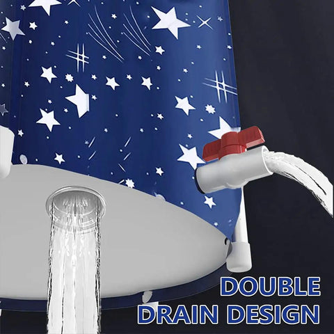 Double drain design of Foldable Portable Bathtub For Shower Stall Eco Friendly Soaking Tub With Insulated Layers Safe Food Grade Material Leakproof Design Easy Setup Comfortable Spa Vibe At Home Blue Sky