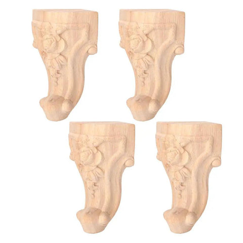 Four Carved Cabinet Legs Set For Tables And Sofas, Solid Wood Furniture Feet With European Style, Durable And Slick, 10x5 Cm Replacement Legs