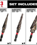Impact Duty Step Bit Set Three Piece High Speed Steel Built For Impact Drivers With Rapid Strike Tip For Quick Starts Visible