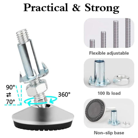 Heavy Duty Swivel Adjustable Leveling Feet With T Nut Bolt Rock Solid Screw On Furniture Leveler For Cabinet Table Workbench Chair Plug And Play Assembly 4 Pack 50Mm Thread Base on a non-slip base with flexible adjustability.