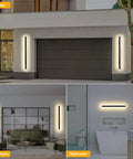 2 Pack Outdoor Wall Lights 32 Inch 24W IP65 Frosted Acrylic LED Modern Rectangular Black Wall Fixtures in garage, living room, bathroom