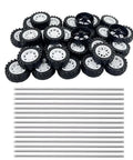 30Pcs Plastic Toy Car Wheels Set For RC Cars Trucks And DIY Robots With 2mm Shaft Axles White 31mm Diameter And 11mm Thick