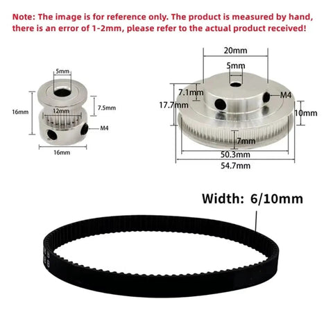 Heavy Duty 2GT Timing Pulley Kit With 20 Teeth For Smooth 3D Printer Prints. 5mm bore aluminum steel pulley and 6/10mm belt.