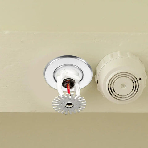 18 Piece Heavy Duty Metal Sprinkler Escutcheon Plates Ceiling Fire Sprinkler Trim Ring Covers, silver trim and sprinkler head.