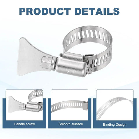 Four Pack Adjustable Hose Clamps 6.1 To 7 Inch 304 Stainless Steel Worm Gear With Easy Turn Key visible in close-up view