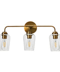 Mid Century Inspired Vanity Light With Three Snifter Glass Shades in Antique Nickel Finish Damp Location Rated and Mounts Up or Down