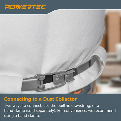 Heavy Duty 1 Micron Dust Collector Bag 21 By 31 Inches Fits JET Grizzly Shop Fox with band clamp connection detail