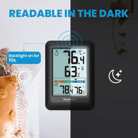 Indoor Outdoor Thermometer Wireless Weather Station With Comfort Indicator For Home And Patio Real Time Indoor Outdoor Temperature And Humidity Readings With One Sensor Easy Setup No Fuss Black, readable display in dark room.