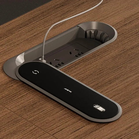Power outlet and cable management integrated into Boss Mode Executive Computer Desk For Home Office Large Standing Workstation.