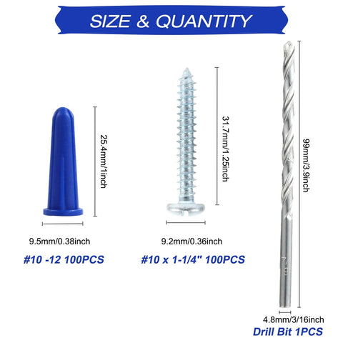 All In One Concrete Anchors And Screws Kit With 201 Pcs Drywall Anchors And 100 Pcs Self Tapping Screws Plus Drill Bit