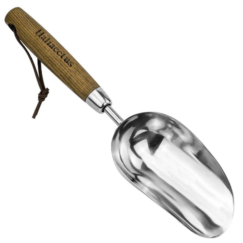 Heavy Duty Bend Proof Stainless Steel Potting Scoop With 1 Cup Capacity Large Volume Garden Hand Shovel Wood Handle Dirt Trowel