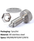 Beefy All Stainless Steel Spring Screw Bolt with nut, M6/M8/M10/M12/M16, for heavy duty fabrication and toolbox use.