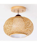 Bamboo Cage Ceiling Light in Wood Finish, Rural Style Pendant for Dining Room and Living Areas, Semi Flush Mount Fixture