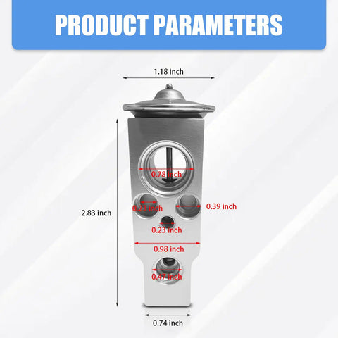 Dimensions of heavy duty A C expansion valve for auto air conditioning with metallic anti wear construction, rust proof and built to last.