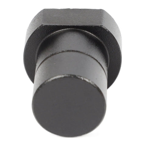 Close-up of a black aluminum bench dog from the 8 Piece Aluminum Bench Dogs Set For Woodworking, three quarters inch size.