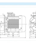 Technical drawing of Beefy Three Phase AC Permanent Magnet Synchronous Variable Frequency Drive Motor For Industrial VFD Control 22 kW Durable And Stable Operation Easy Install Rugged Design Wide Applications Built To Last, showing side and front dimensions.