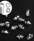 10 Pcs Bike Brake Pinch Bolts For V-Brake And Cantilever Systems, Heavy Duty Steel Cable Fixing Screws, Wire Fasteners Replacement Parts For Secure Cable Connection And Rock Solid Braking, steel bolts on black background