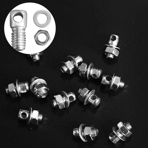 10 Pcs Bike Brake Pinch Bolts For V-Brake And Cantilever Systems, Heavy Duty Steel Cable Fixing Screws, Wire Fasteners Replacement Parts For Secure Cable Connection And Rock Solid Braking, steel bolts on black background