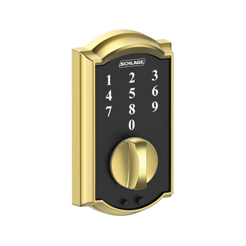 Camelot Touchscreen Electronic Deadbolt Lock With Keyless Entry And Bright Brass Finish For Front Doors Easily Program Up To 19 Access Codes